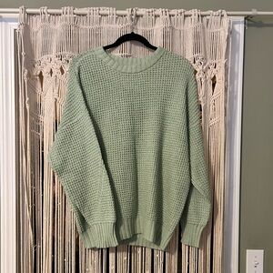 American Eagle Outfitters Green Crew Neck Sweater with Waffle Knit